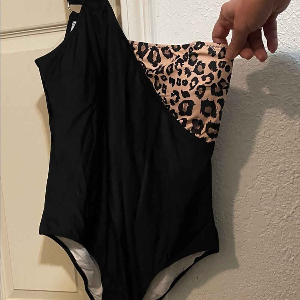NWT One strap XXL Black One-Piece Swimsuit with Leopard Accent - Women Swim